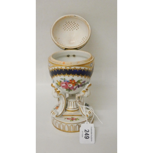 249 - A Sevres porcelain cobalt and gilt pot pourri jar. Sevres marks to base. 17cm high approx.