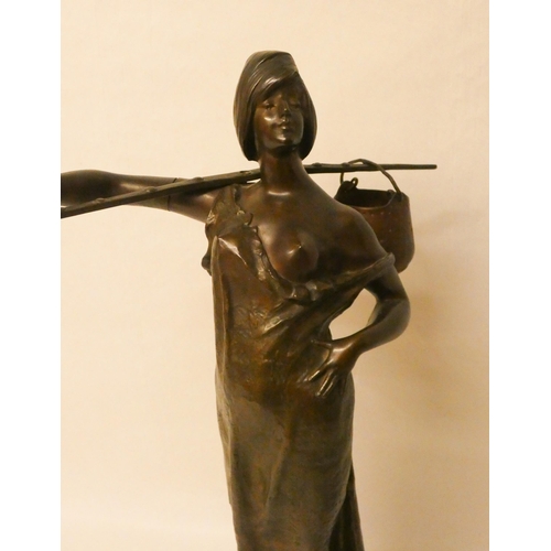 256 - A Bronze Figure - Water carrier, signed Alphonse Moncel, 18