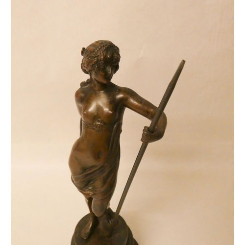 257 - Max Lindenberg (1873-1910) signed bronze of a female with a spear, approx 9