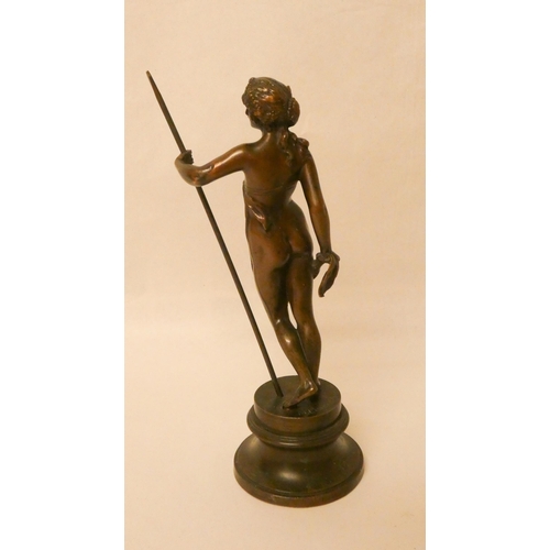 257 - Max Lindenberg (1873-1910) signed bronze of a female with a spear, approx 9