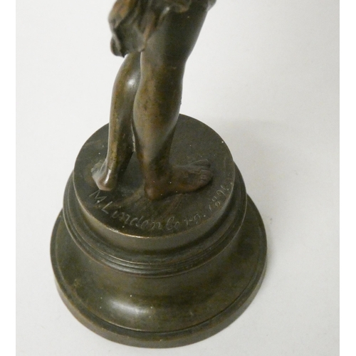 257 - Max Lindenberg (1873-1910) signed bronze of a female with a spear, approx 9