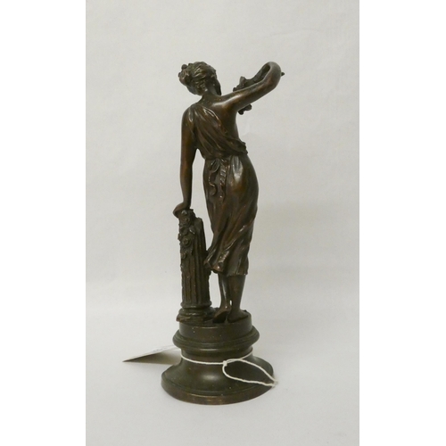 258 - Max Lindenberg (1873-1910) signed bronze of a female with floral bouquet and stand, 9