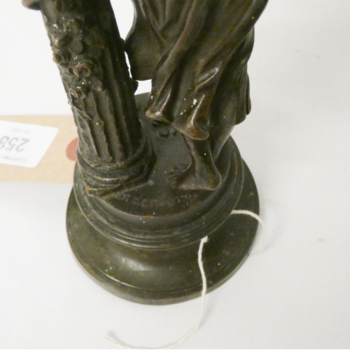 258 - Max Lindenberg (1873-1910) signed bronze of a female with floral bouquet and stand, 9