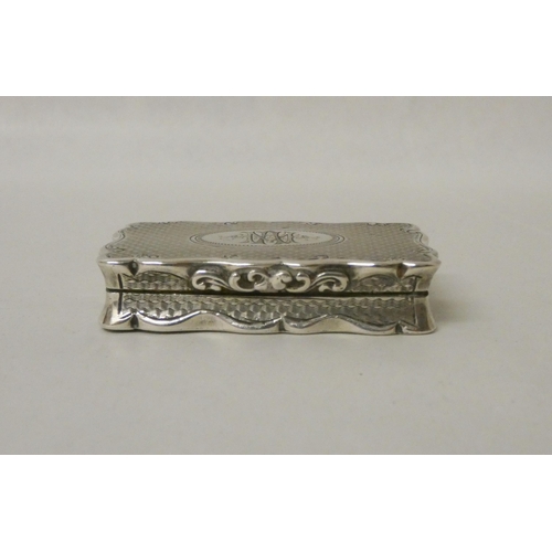 517 - Victorian silver snuff box, of rectangular form with engine tuned decoration, gilded interior. Georg... 