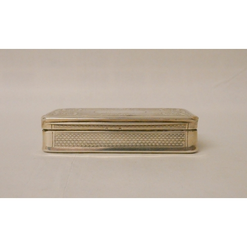 530 - A Russian silver rectangular tobacco box, with engine turned and engraved decoration, marked 84. Gil... 