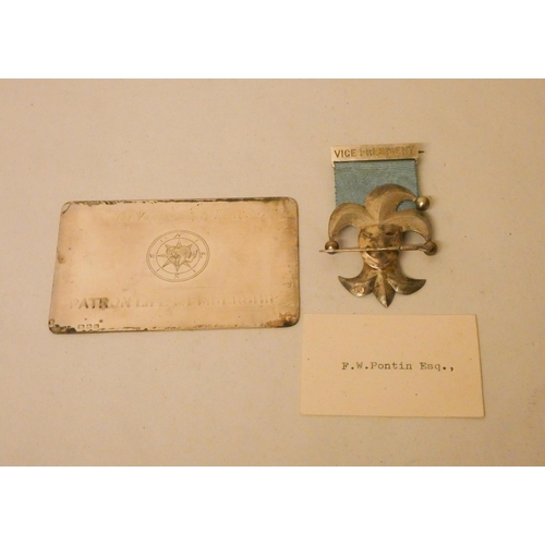 561 - Variety Club of Great Britain  Patron Life Membership card - silver tablet presented to Fred Pontin,... 