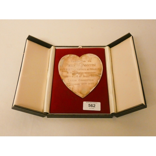 562 - Variety Club of Great Britain Presentation silver heart, presented by HRH The Prince of Wales to Fre... 