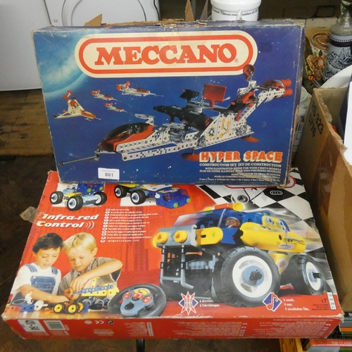 801 - Two boxes of played with part Meccano sets