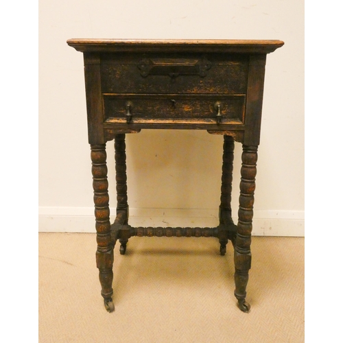 429 - A canteen of cutlery in an oak table cabinet, fitted one drawer on bobbin turned legs