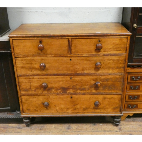 442 - A Victorian mahogany chest of three long and two short drawers with bun handles. 43