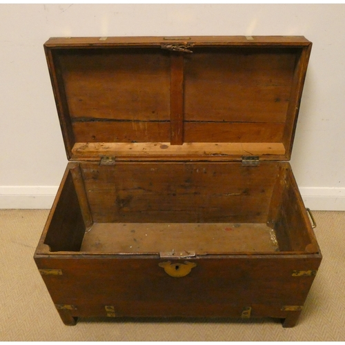 474 - A Victorian brass mounted teak uniform trunk with carrying handles, 2'6