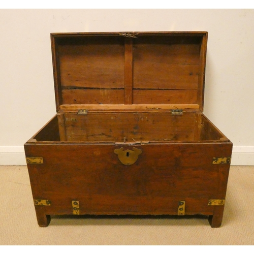 474 - A Victorian brass mounted teak uniform trunk with carrying handles, 2'6