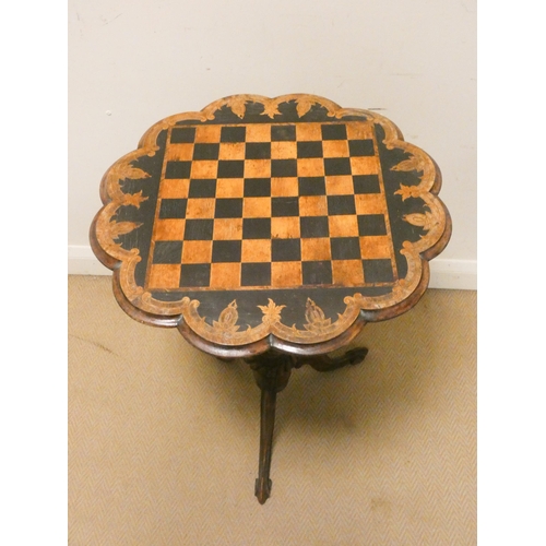 475 - A Victorian walnut and inlaid chess topped occasional table on barley twist and pillar base and tilt... 