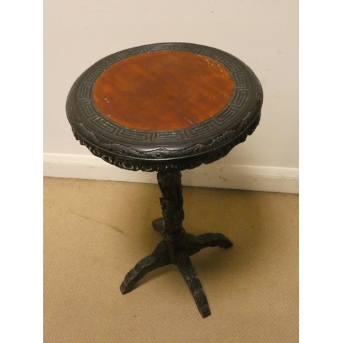 478 - A circular Chinese carved occasional table on pillar base, 18