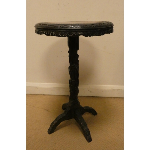 478 - A circular Chinese carved occasional table on pillar base, 18