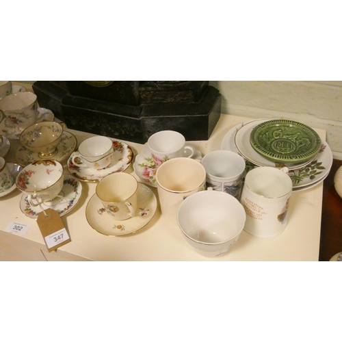 347 - A collection of assorted cups and saucers, and a few plates