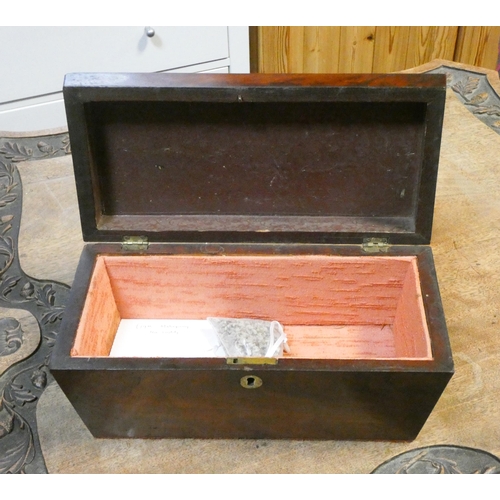 492 - A Victorian mahogany sarcophagus shaped tea caddy, converted to jewel box