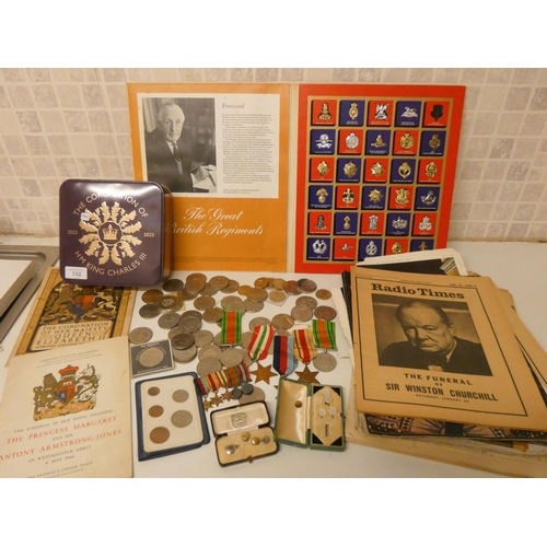 742 - A collection of second world war medals, commemorative crowns to include £42 in face value of commem... 