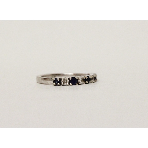 598 - Sapphire and diamond half hoop eternity ring, in hallmarked platinum band, ring size M, 3.2g