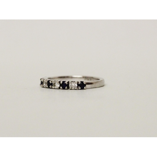 598 - Sapphire and diamond half hoop eternity ring, in hallmarked platinum band, ring size M, 3.2g