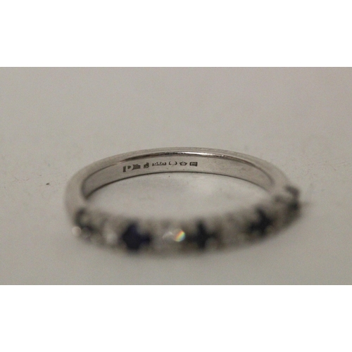 598 - Sapphire and diamond half hoop eternity ring, in hallmarked platinum band, ring size M, 3.2g