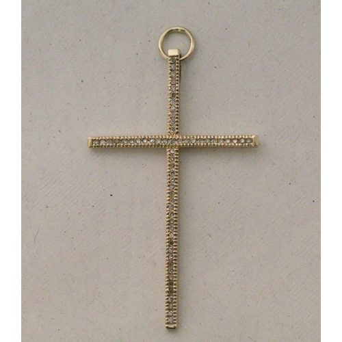 647 - A large modern 9ct yellow gold and diamond cross pendant. 50mm long, hallmarked 9ct gold, weight 3g