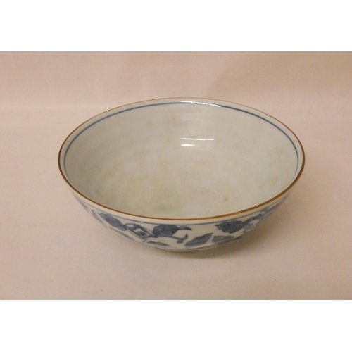 280 - Antique Japanese blue and white bowl with character marks to base, 15cms across