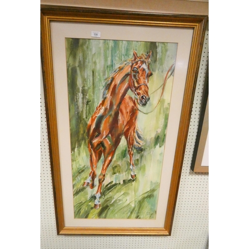 338 - A Jack Lawrence Miller signed watercolour of Grundy the Derby winner, depicting a chestnut race hors... 