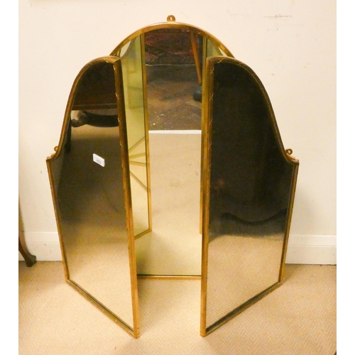 432 - A triptych style shaped folding brass framed mirror - would make unusual fire screen