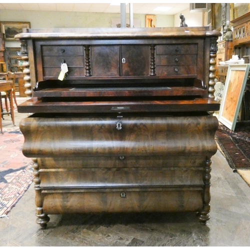 489 - An antique mahogany secretaire chest, having fall front with three drawers under and split pilasters... 