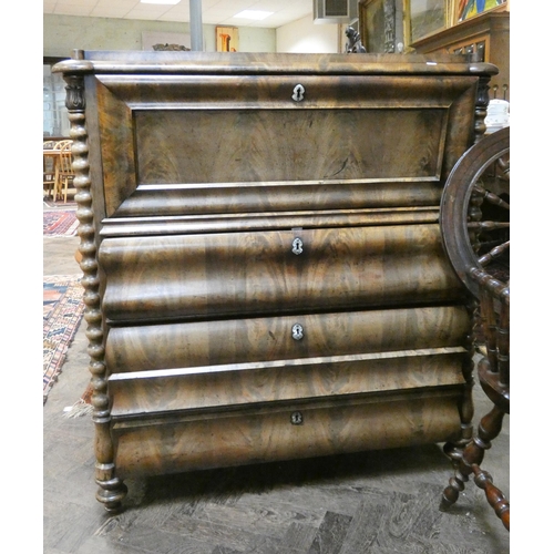 489 - An antique mahogany secretaire chest, having fall front with three drawers under and split pilasters... 