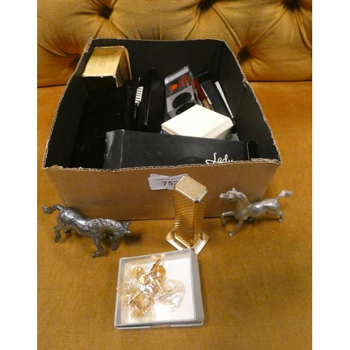 752 - Collectables to include Royal Plaza table lighter, silver plated horse figurines, cufflinks, pens - ... 