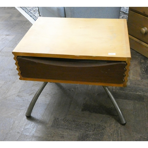 63 - A Canadian maple and hardwood coffee table with fitted drawer on chrome metal base