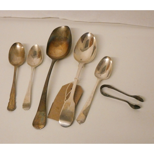 75 - A collection of various silver spoons and tongs, weight 4.5ozs