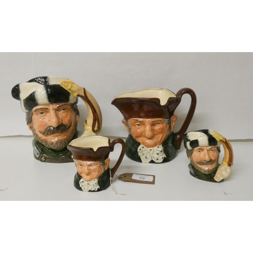 78 - Four Royal Doulton character jugs: Trapper and Old Charlie and two small Doulton mask jugs Old Charl... 