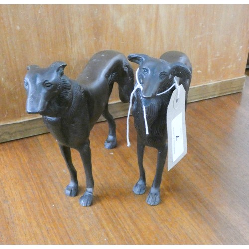 7 - A pair of bronze Saluki dog ornaments, 6 1/2