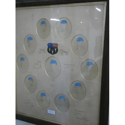 45 - Three framed pictures of the First Cricket Eleven from 1800s of Eton college and an early 19th centu... 