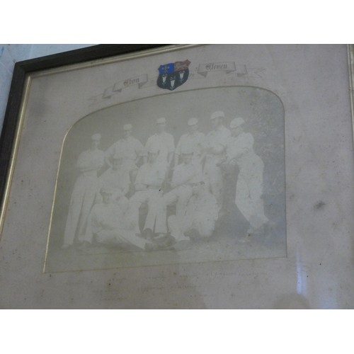 45 - Three framed pictures of the First Cricket Eleven from 1800s of Eton college and an early 19th centu... 