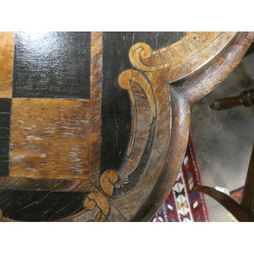 475 - A Victorian walnut and inlaid chess topped occasional table on barley twist and pillar base and tilt... 