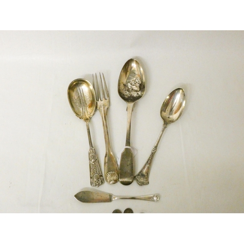 506 - Georgian silver table spoon, American silver spoons and some antique silver handled cutlery....