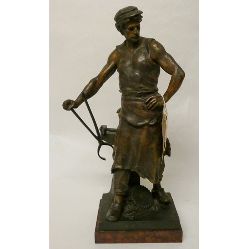 204 - A bronze entitled Work, - figure of a blacksmith after Picault, Art Union of London 1906, standing o... 