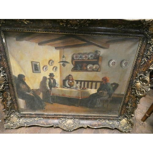 262 - An early 20th century oil on canvas painting of a Romanian family interior, signed lower right, Nagy... 