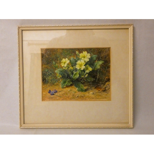 276 - John Jessop Hardwick ARWS. (1831-1917) - watercolour of spring primroses and violets. Signed lower r... 