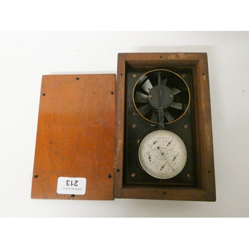 213 - A Lownes patent ventilation anemometer by Stanley, numbered 2042, in its fitted mahogany box