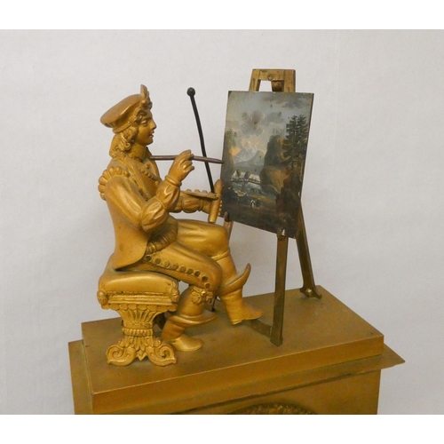 220 - French Empire ormolu and patinated bronze figural mantel timepiece, depicting an artist painting at ... 