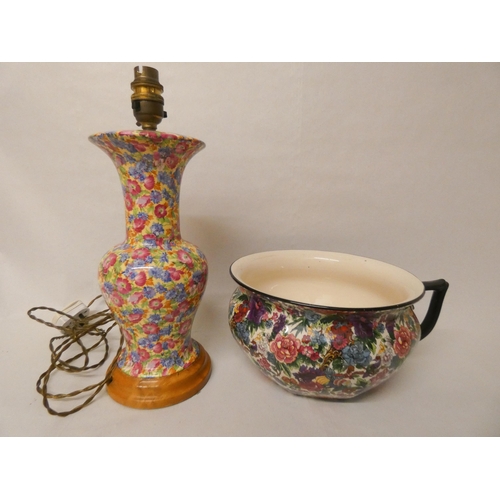 223 - A Royal Winton Grimwades Chintz table lamp base and a chamber pot and three collectors books