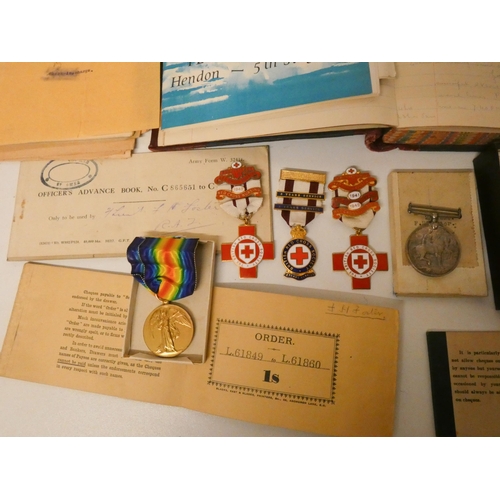 752 - A RAF flight log and other RAF ephemera to include two British Red Cross Society First Aid Medals, o... 