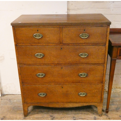 23 - A late Georgian oak chest of three long and two short drawers with brass handles, 3'3