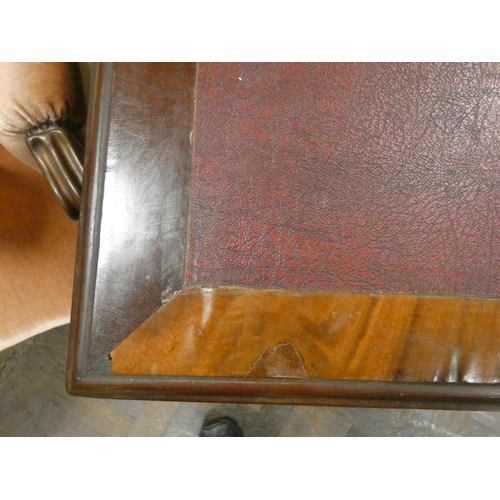 32 - A Victorian mahogany writing table fitted two drawers on turned legs, 4' wide...