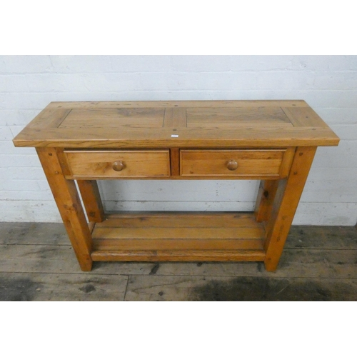 42 - A good quality light oak two tier hall table fitted two drawers, 3'6